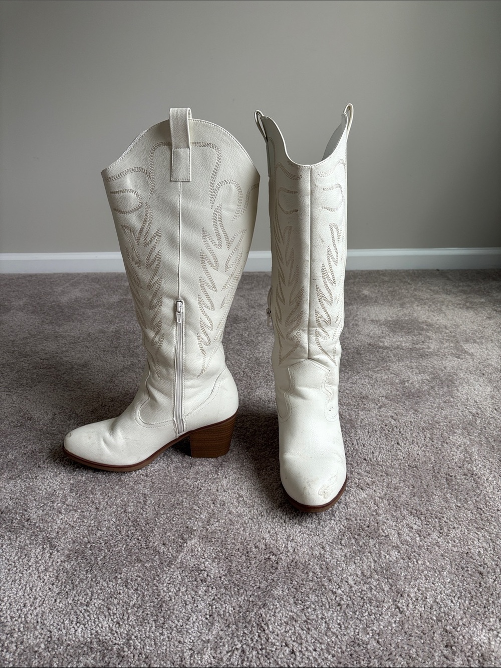 White Women's Western Knee-High wide calf Boots